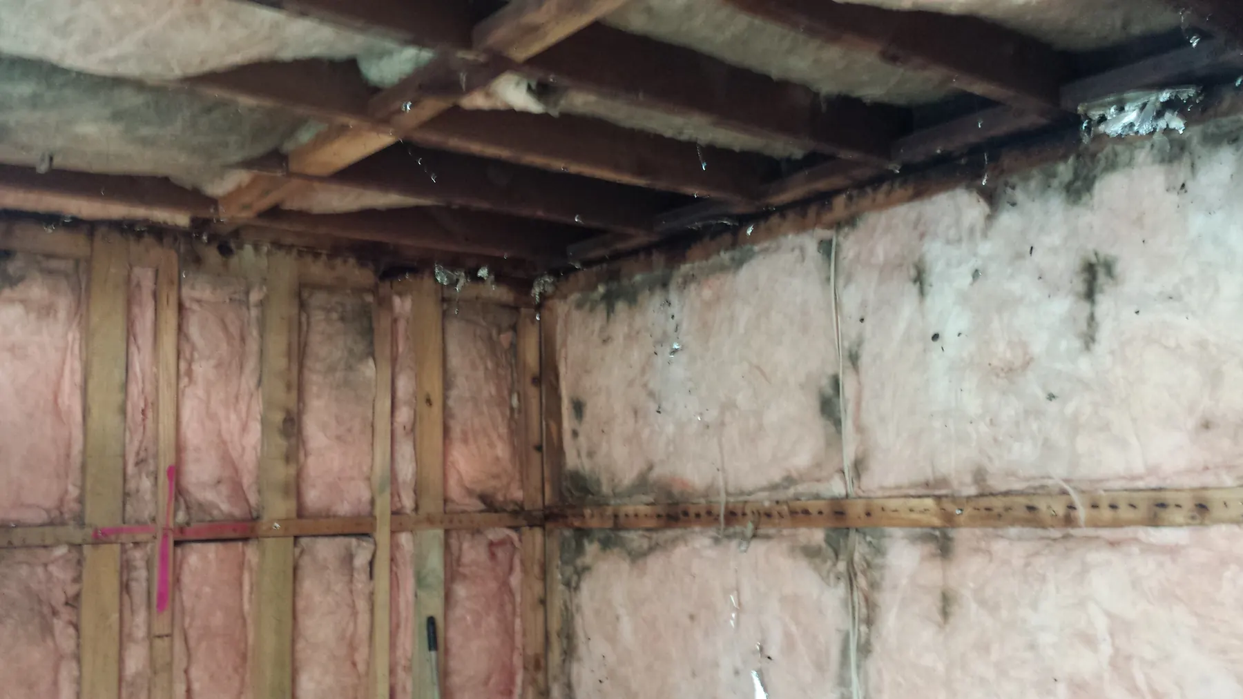 Heat-damaged framing after the lining was removed
