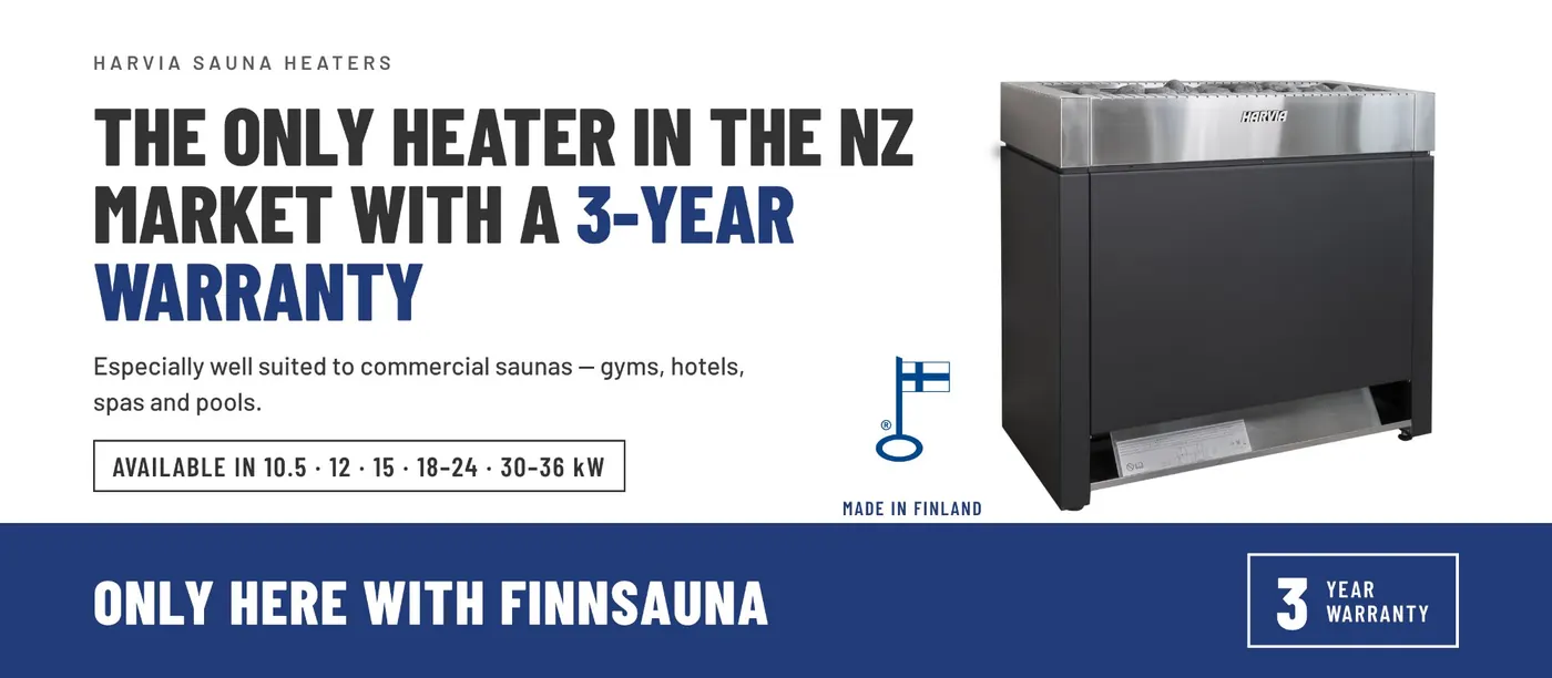 Harvia sauna heater with a 3-year warranty, well suited to commercial and large, heavy-use saunas, available in New Zealand only from FinnSauna